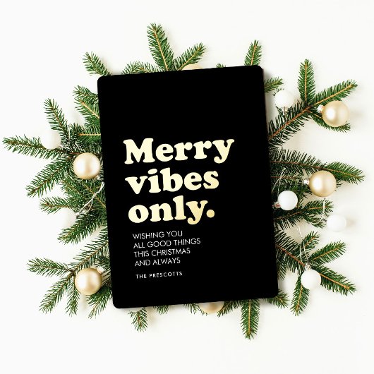Merry vibes only eenvoudig retro niet-foto Kerstmi Folie Feestdagenkaart