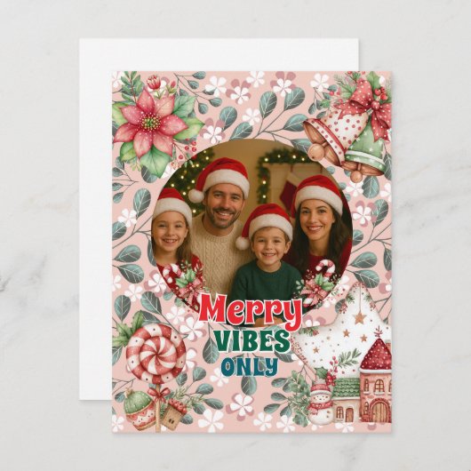 Merry Vibes Only – Funny Christmas Card RSVP Kaartje (Voorkant / Achterkant)