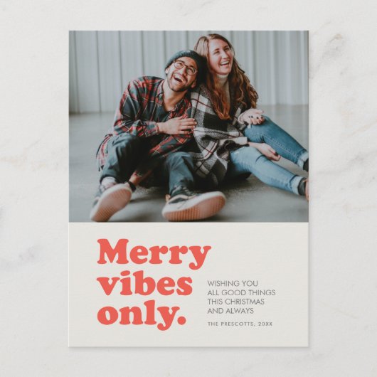 Merry vibes only retro feestdagenkaart (Voorkant)