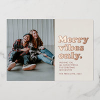 Merry vibes only retro kerstfolie kerstkaart