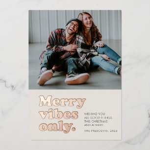Merry vibes only retro Kerstmis Folie Feestdagenkaart