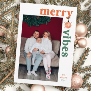 Merry Vibes Retro Family Photo Holiday Card Feestdagenkaart