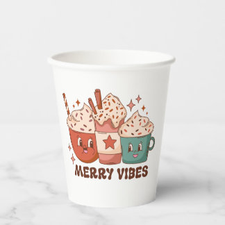 Merry Vibes Retro Holiday Coffee Latte Paper Papieren Bekers