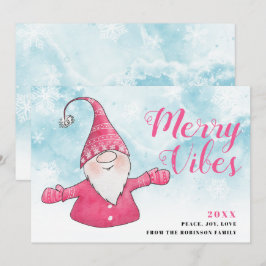 Merry Vibes Snowy Blue Schattige Roze Gnome Kerst Feestdagenkaart