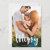 Merry White Script Overlay Fotocollage Family Feestdagenkaart (Voorkant)