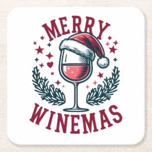 Merry Wine-mas grappige Kerst Wijn Drinkers Design Vierkante Kartonnen Onderzetter