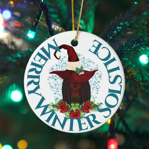 Merry Winter Solstice African American Yule Witch Keramisch Ornament