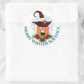 Merry Winter Solstice Cozy Holiday Witch Pet Ronde Sticker (Tas)
