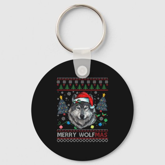 Merry Wolfmas Merry Christmas Wolf Ugly Sweater Fu Sleutelhanger (Voorkant)