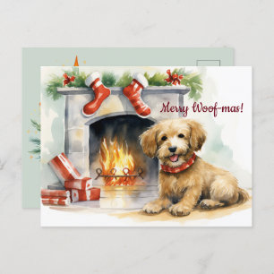 Merry Woof-mas Dog Fireplace Kerstmis Briefkaart