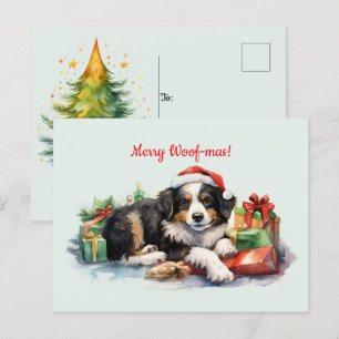 Merry Woof-mas Dog Santa Hat Cadeaus Kerst Briefkaart