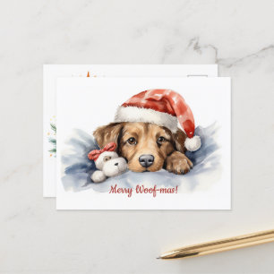 Merry Woof-mas Dog Santa Hat Christmas Briefkaart