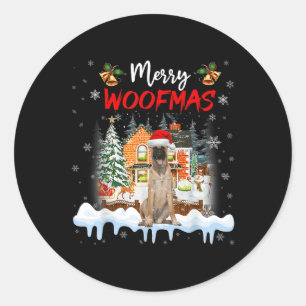 Merry Woofmas Belgische kerstboomhond Ronde Sticker