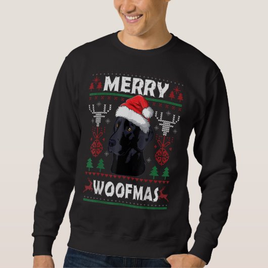 Merry Woofmas Black Lab Kerstmis Trui (Voorkant)