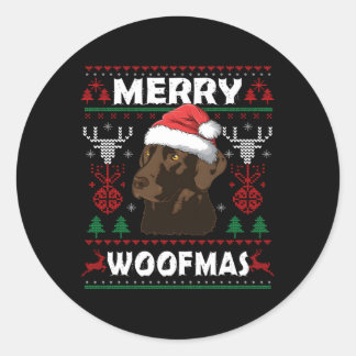 Merry Woofmas Chocolate Lab Labrador Ronde Sticker