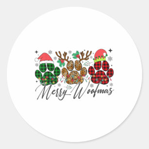 Merry Woofmas Christmas Dog Paws Lights Buffalo Pl Ronde Sticker
