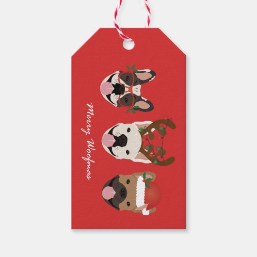 Merry Woofmas Franse Bulldogs Kerstmis Cadeaulabel (Voorkant)