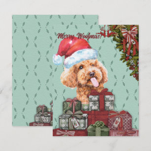 Merry Woofmas. Funny Poodle Santa Hat Kerstmis Notitiekaartje
