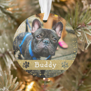 Merry Woofmas Gold Glitter Dog Pet Foto Ornament
