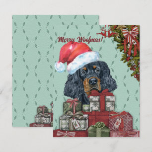 Merry Woofmas. Gordon Setter Santa Hat Kerstmis Notitiekaartje