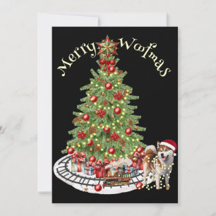 Merry Woofmas Hondenontwerp- Akita Feestdagenkaart