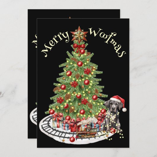 Merry Woofmas Hondenontwerp- Grote Deen Feestdagenkaart (Voorkant / Achterkant)