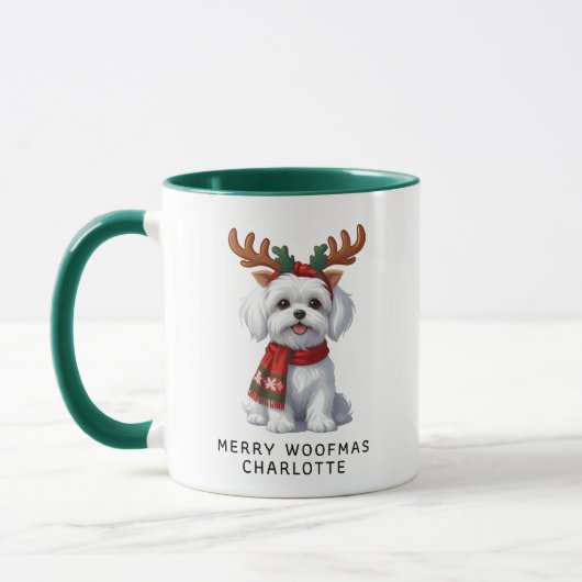 Merry Woofmas Maltese hond Kerst Koffie Mok (Links)