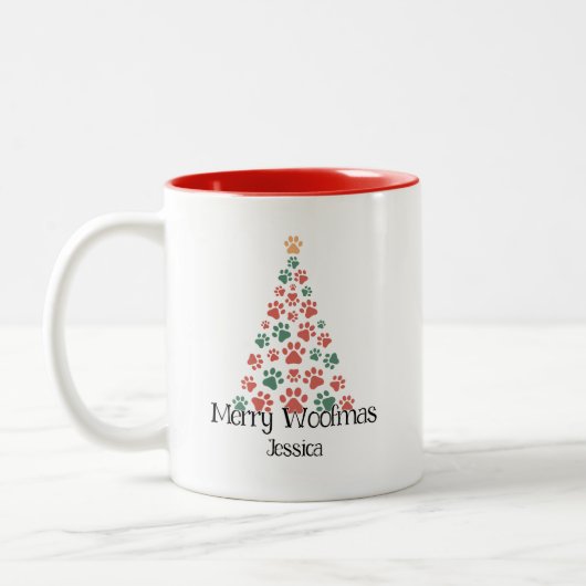 Merry Woofmas Mug - Coupe Empreinte de patte d'arb (Gauche)
