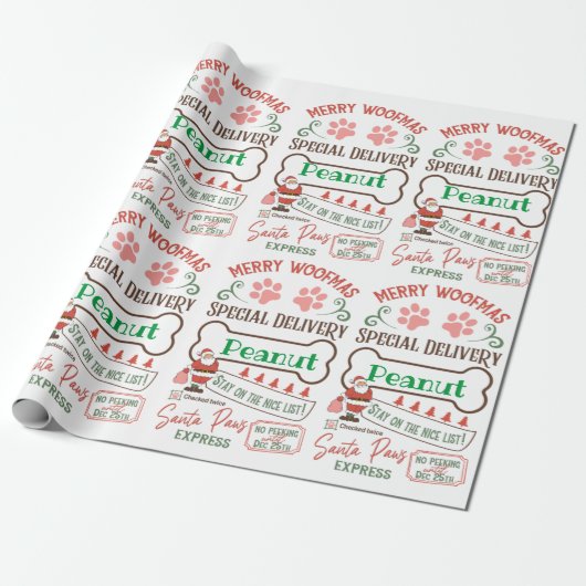 Merry WOOFMAS-Personalized Dog Wrapping Paper Cadeaupapier (Uitgerold)
