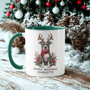 Merry Woofmas Pittbull Dog Christmas Coffee Mok