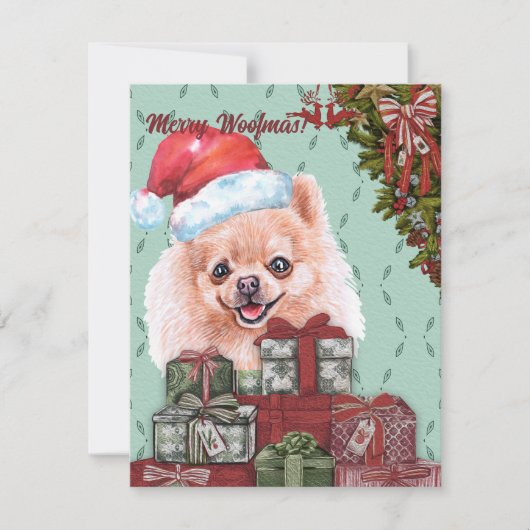 Merry Woofmas. Pommerse kerstcadeaus voor kerstmis Notitiekaartje (Voorkant)