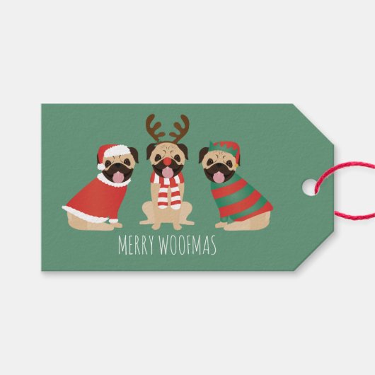 Merry Woofmas Pug Dogs Cadeaulabel (Voorkant (Horizontaal))