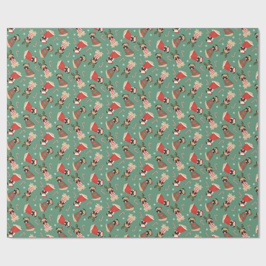 Merry Woofmas Pug Dogs Cadeaupapier (Vlak)