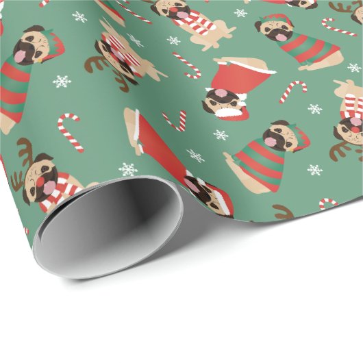 Merry Woofmas Pug Dogs Cadeaupapier (Rol Hoek)