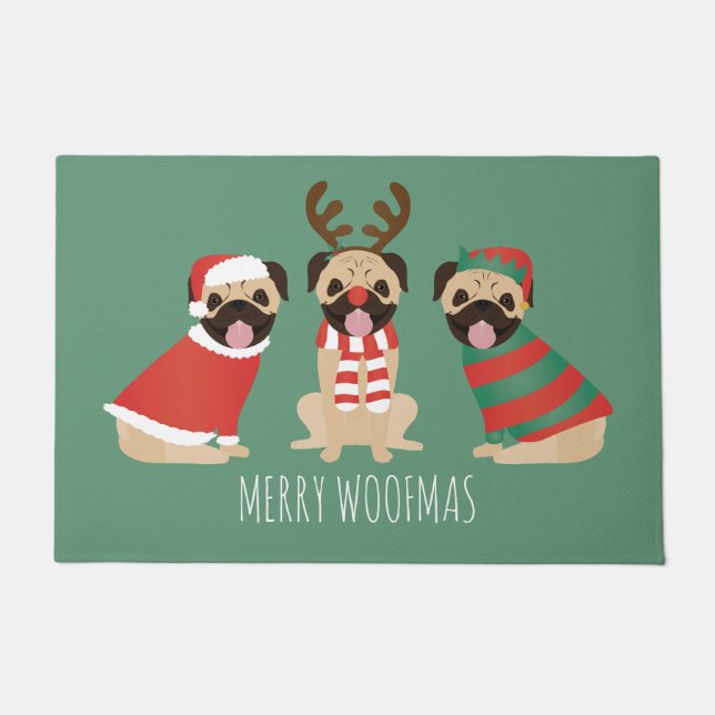 Merry Woofmas Pug Dogs Deurmat (Voorkant)