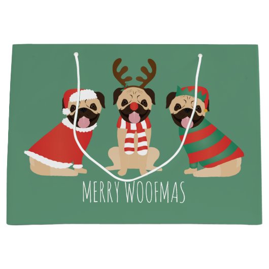 Merry Woofmas Pug Dogs Groot Cadeauzakje (Voorkant)