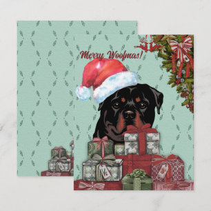 Merry Woofmas. Rottweiler Santa Hat-kerstcadeau Notitiekaartje