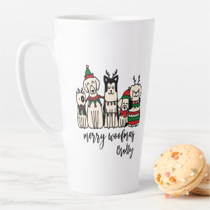 Merry Woofmas Schattige Dogs Christmas Custom Name Latte Mok