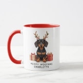Merry Woofmas Teckel Gepersonaliseerde Kerst Mok (Links)