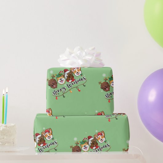 Merry Woofmas Typography Wrapping Paper Cadeaupapier (Feestgeschenken)