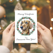 Merry Woofmas Waterverf Dachshund Krans Feestdagen Kaart