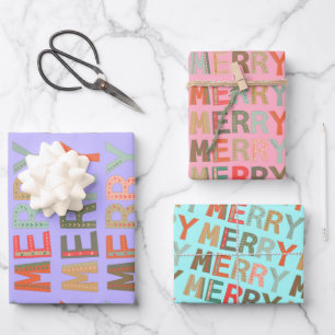 MERRY Words funky Wrapping Paper