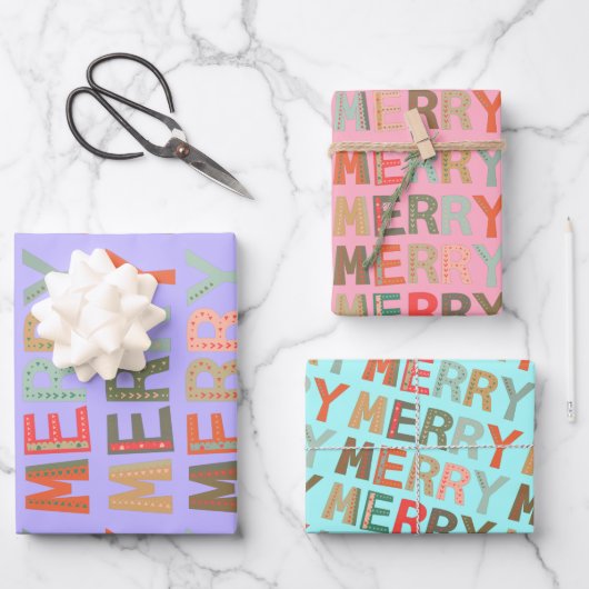 MERRY Words funky Wrapping Paper (Voorkant)