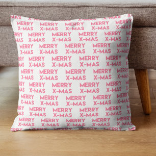 Merry X-Mas, Modern Hot Pink Typografie Kerstmis Kussen