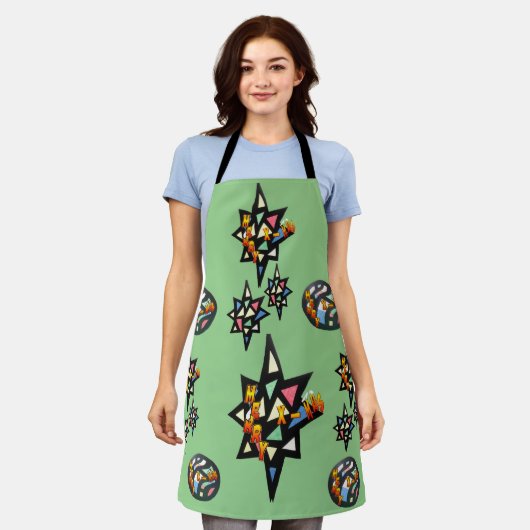 Merry X-mas Stars Glas in lood Pattern Apron Schort (Gedragen)