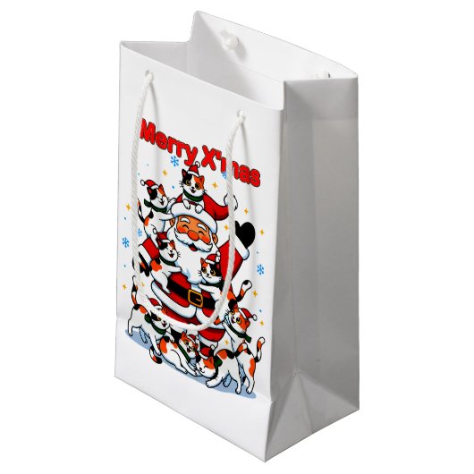 “Merry X’mas” Whimsical Holiday Chaos Design Klein Cadeauzakje (Voorkant Gekanteld)