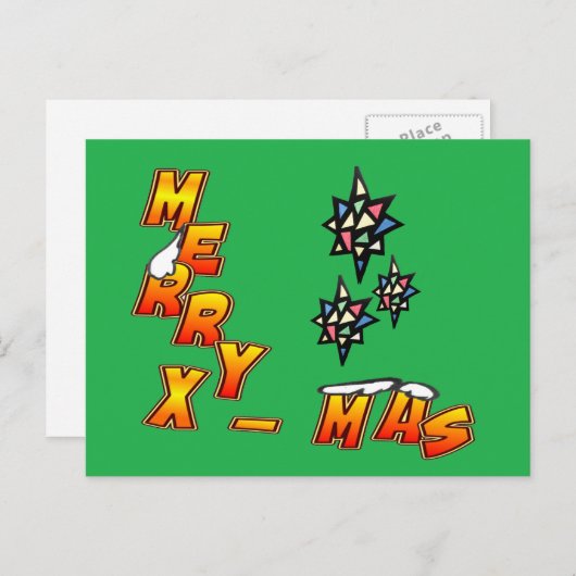 Merry Xmas 3 sterren Groen Briefkaart (Voorkant / Achterkant)
