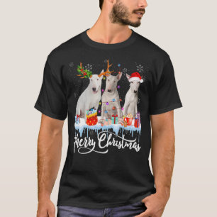 Merry Xmas Bull Terrier Dog Santa Light Reindeer H T-shirt
