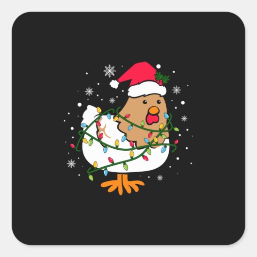 Merry Xmas Chicken Kerstmis Light Vierkante Sticker (Voorkant)