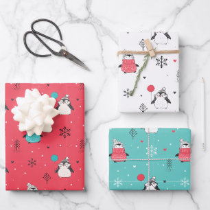 Merry Xmas Cute Happy Penguin in Red Winter Pet Inpakpapier Vel